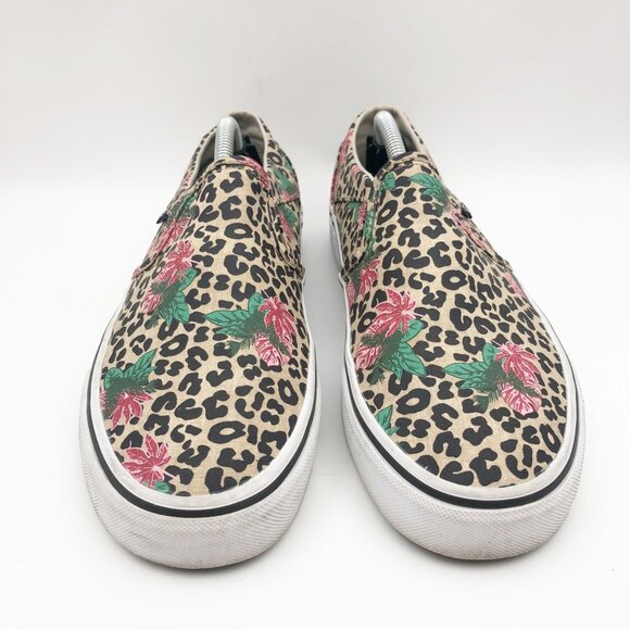 VANS Asher Palm Leopard Print Floral Slip On Sneakers Womens 8.5 - Picture 2 of 11